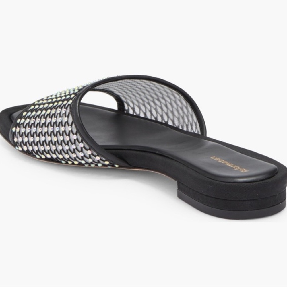 Reformation Rhinestone Mesh Slide Sandals Black Size 6 Sparkly - Picture 2 of 8